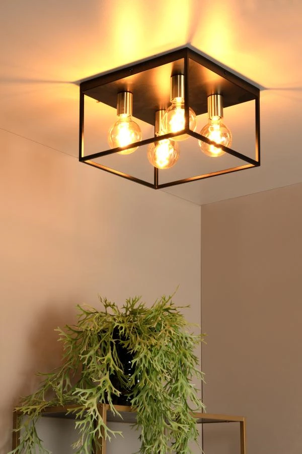 Lucide RUBEN - Flush ceiling light - 4xE27 - Black - atmosphere 1
